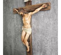 Croix murale catholique Jésus-Christ - Décoration d'intérieur inspirante - Cadeau religieux - 24,5 cm de haut - Sculpture Renaissance - Fabriquée à la main par