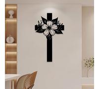 Croix Murale en métal avec Fleurs, décoration Florale, décoration, décoration, décoration, décoration, décoration de Salon (Noir, 63 x 105 cm)