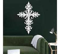 Croix Murale en métal Noir, décoration Murale Religieuse en Fer forgé, Sculpture Moderne en Forme de Croix pour Salon, Chambre, Couloir et escalier (Blanche, 48 cm L x 33 cm l)
