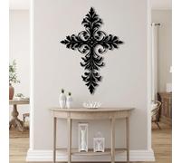 Croix Murale en métal Noir, décoration Murale Religieuse en Fer forgé, Sculpture Moderne en Forme de Croix pour Salon, Chambre, Couloir et escalier (Noir, 89 cm L x 64 cm l)
