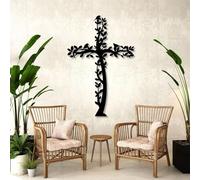 Croix Murale en métal Noir, Sculpture Religieuse représentant Jésus et Un cornouiller, Sculpture Moderne en Forme de Croix pour Salon, Chambre, Couloir et escalier, décoration intérieure i