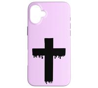 Croix Noire Kawaii Drippy Cross, Gurokaw Pastel Gothique esthétique Coque pour iPhone 16 Plus