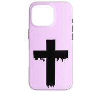 Croix Noire Kawaii Drippy Cross, Gurokaw Pastel Gothique esthétique Coque pour iPhone 16 Pro