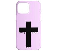 Croix Noire Kawaii Drippy Cross, Gurokaw Pastel Gothique esthétique Coque pour iPhone 16 Pro Max