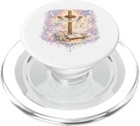 Croix Pastel chrétienne rétro années 90 Foi avec Fleurs et Ciel PopSockets PopGrip pour MagSafe