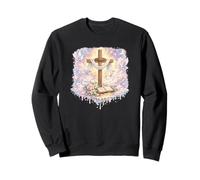 Croix Pastel chrétienne rétro années 90 Foi avec Fleurs et Ciel Sweatshirt