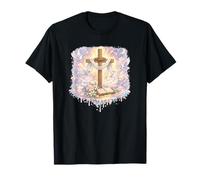 Croix Pastel chrétienne rétro années 90 Foi avec Fleurs et Ciel T-Shirt