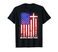 Croix Patriotique chrétienne Foi Amour Jésus Vieilli Drapeau Croix T-Shirt