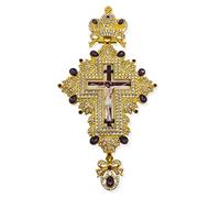 Croix pectorale du clergé orthodoxe, icône de Jésus, pierres violettes, crucifix plaqué or, chaîne pour prêtre, pasteur, évêque