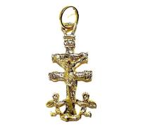 Croix pendentif crucifix en or 18 carats Caravaca 20 mm. Christ Anges Vierge Revers unisexe