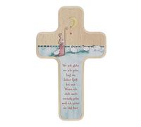 Croix pour enfant Butzon & Bercker - Motif Bon Berger - Plaque murale en bois de hêtre - 11 x 18 cm - Chambre d'enfant