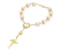 Croix Religieuse Bracelet Christian Classique Perles Bracelet avec Perles en Verre Jesus Saint Icônes Religieuses Bijoux Cadeau