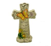 Croix solaire de jardin en forme de croix avec ailes d'ange en résine pour éclairage extérieur de cimetière alimenté par le soleil pour allées, paysages et cours (B)