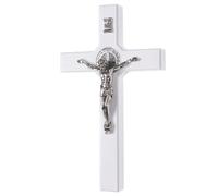 Croix suspendue de Saint Benoît avec la Passion Croix suspendue en bois de hêtre (blanc, 28x16x1,8cm)