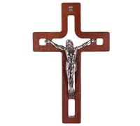 Croix suspendue en bois moderne avec la croix de la Passion brune 30x18x1,8 cm