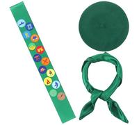 Croknit Costume de scout 3 pièces d'Halloween pour femme - Écharpe en satin avec écusson brodé - Écharpe à cheveux - Béret français - Chapeau de scout - Accessoires de fête d'Halloween