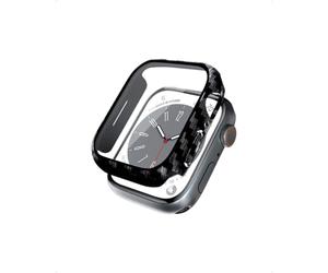 Crong Coque de Protection Hybride avec Film de Protection d'écran en Verre Compatible avec Apple Watch 45 mm, Carbone