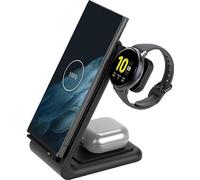 Crong PowerSpot Pivot Stand - Chargeur sans fil 3 en 1 pour Samsung & Android, Galaxy Watch et écouteurs TWS (noir)