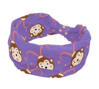 Crooked Monkey Pattern Purple Women Large Hairbands Soft Turban Headband Slip Head Wraps, Elastic Sweat Yoga Workout Headband Cross Knoted Hairwrap Bandana