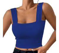 Crop Top Débardeur à col carré pour femme Sans manches Débardeurs courts d'été Hauts Corset ajustés Hauts basiques Camisole Streetwear Slim Fit Débardeur basique Maillot de corps, R bleu., S