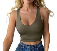 Crop Top Débardeur pour femme sans manches d'été Coupe ajustée Sport Crop Tops Corset Top Basic Shirt Camisole Bustier avec rembourrage, vert, S