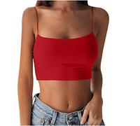 Crop Top Femme Sexy- DéBardeur sans Manches Femme Spaghetti Bretelles Col Carré Grandes Tailles Camisole Slim Fit Couleur Unie Pas Cher Caraco Casual De La Gymnastique Yoga Sports De Plein Air
