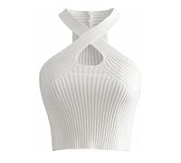 Crop Top Femme Sexy- Gilet sans Manche À Épaules Dénudées Croisés Tricot Creuse Chic Et Élégants Débardeur Doux Confortable Passe-Partout Décontracté Camisole De Tous Les Jours Classiques Caraco