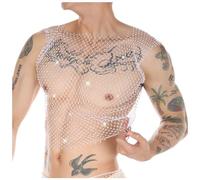 Crop Top Homme RéSille, Débardeurs Homme Sexy Gilet Ajouré Ultra-Fin en Maille Transparente Coupe en Strass Slim ÉTé Moulant Comfortable Classiques Chic Et éLéGants Respirante BoîTe De Nuit Clubwear