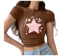Crop Tops Femmes Y2K Cinq Branches Imprimé Étoile T-shirt Personnalité Blouse Courte Gothique Punk Abdominal Hauts Col Rond Manches Courtes T-shirt Mignon Motif Étoile Tunique D'été Chemise Streetwear