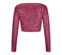 Crop Tops Women's Sequined Pullover 2025 Crew Neck Long Sleeve Short Shirts Fancy Mesh Evening Party Wear for Night Out