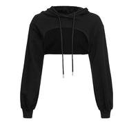 Crop with Hood Plain Hoodies for Women Trendy Long Sleeve Drawstring Cropped Hooded Clothes Cute Crop Top Sweatshirts with Designs Pullover Y2K Gothic Fashion Lightweight Fall, Noir , XL