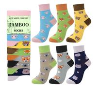 Cropgain 6 Paires Chaussettes de Bambou Animaux Mignons pour Femmes, Top Non Religieux, Chaussettes de Chats de Chats de Dames Respirantes, Cadeaux pour Dames Animal 1 Taille unique
