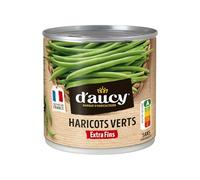 Croquant et lumineux, savourez l’éclat vert des haricots extra fins D'AUCY - boîte de 220 g, cultivés en plein champ français, sans conservateur, avec une pointe de sel de mer - Lot de 4