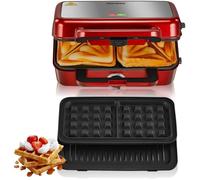 Croque Monsieur 1200W, Gaufrier Multifonctions 3 En, Contrôle De La Température À 5 Vitesses, Chauffe Rapide, Plaque