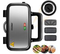 Croque Monsieur 3 En 1,Gauffrier Multifonctions 1200W,Contrôle De Température À 5 Vitesses,Machine À Panini Avec Plaque Antiadhésiv