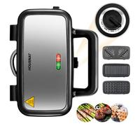 Croque Monsieur 3 en 1, Gauffrier Multifonctions 1200W, Contrôle de Température à 5 Vitesses, Machine à Panini avec Plaque Antiadhésive et Amovible, Chauffe Rapide, Rangement Vertical, Noir