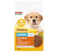 Croquettes Junior au Poulet pour Une Croissance Saine - Carrefour COMPANINO, 3kg, Format Pratique avec Zip - Lot de 3