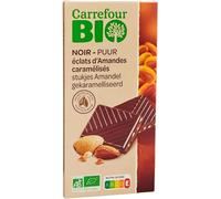 Croquez dans un chocolat noir intense aux éclats d'amandes caramélisés avec CARREFOUR BIO - Tablette 100g au pur beurre de cacao - Lot de 6