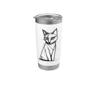 Croquis de chat géométrique abstrait moderne minimaliste noir blanc art Gobelet isotherme en acier inoxydable double paroi