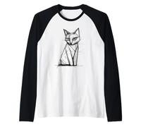 Croquis de Chat géométrique Abstrait Moderne Minimaliste Noir Blanc Art Manche Raglan