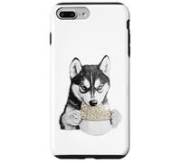 Croquis de Chien Husky affamé Mangeant des Nouilles Ramen Coque pour iPhone 7 Plus/8 Plus