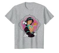 Croquis de portrait de Disney Aladdin Jasmine et lampe T-Shirt, Enfant, Gris Chiné, 8 ans