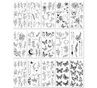 Croquis Papillon Tatouage Autocollant Croquis Tatouage Autocollant Fleur Art Noir Et Blanc 190 * 96mm