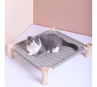 croselyu Hamac en bois massif pour chat - Quatre coins - Amovible et lavable - Gris