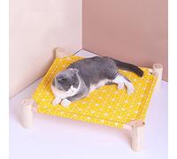croselyu Hamac en bois massif pour chat - Quatre coins - Amovible et lavable - Pour chat - Jaune