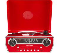 Crosley CR6047A-RE Powel Platine vinyle 7-en-1 Bluetooth entr e/sortie avec radio AM/FM, lecteur CD et entr e auxiliaire Rouge