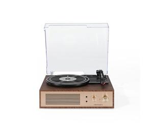 Crosley Miles Lecteur de Disque Vinyle avec Haut-parleurs - Platine tournante Bluetooth 3 Vitesses, Haut-parleurs stéréo intégrés, Sortie auxiliaire - Design élégant en Bois et Or - Lisez des disques
