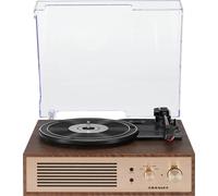 Crosley Lecteur de disque vinyle Miles avec haut-parleurs, platine Bluetooth à 3 vitesses, haut-parleurs stéréo intégrés, sortie auxiliaire, design élégant en bois et or, lecture de disques à 33/45/78