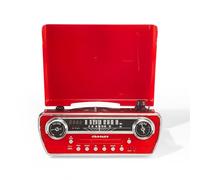 Crosley Powel Tourne-Disque 7 en 1 avec Haut-parleurs et Lecteur CD - Design de Voiture Vintage - Système de Divertissement Bluetooth avec Radio AM/FM - Style rétro Rouge pour Vinyle, Musique