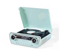 Crosley Powel Tourne-disque 7 en 1 avec haut-parleurs et lecteur CD - Design de voiture vintage - Système de divertissement Bluetooth avec radio AM/FM - Style rétro Aqua pour vinyle, musique numérique